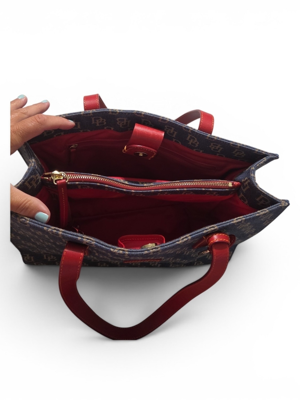 Dooney & Bourke Red-Handle Signature Denim Tote Bag - Picture 7 of 7